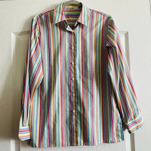Vintage Foxcroft Womens Wrinkle Free Colorful Striped Classic Fit Button Down 8
